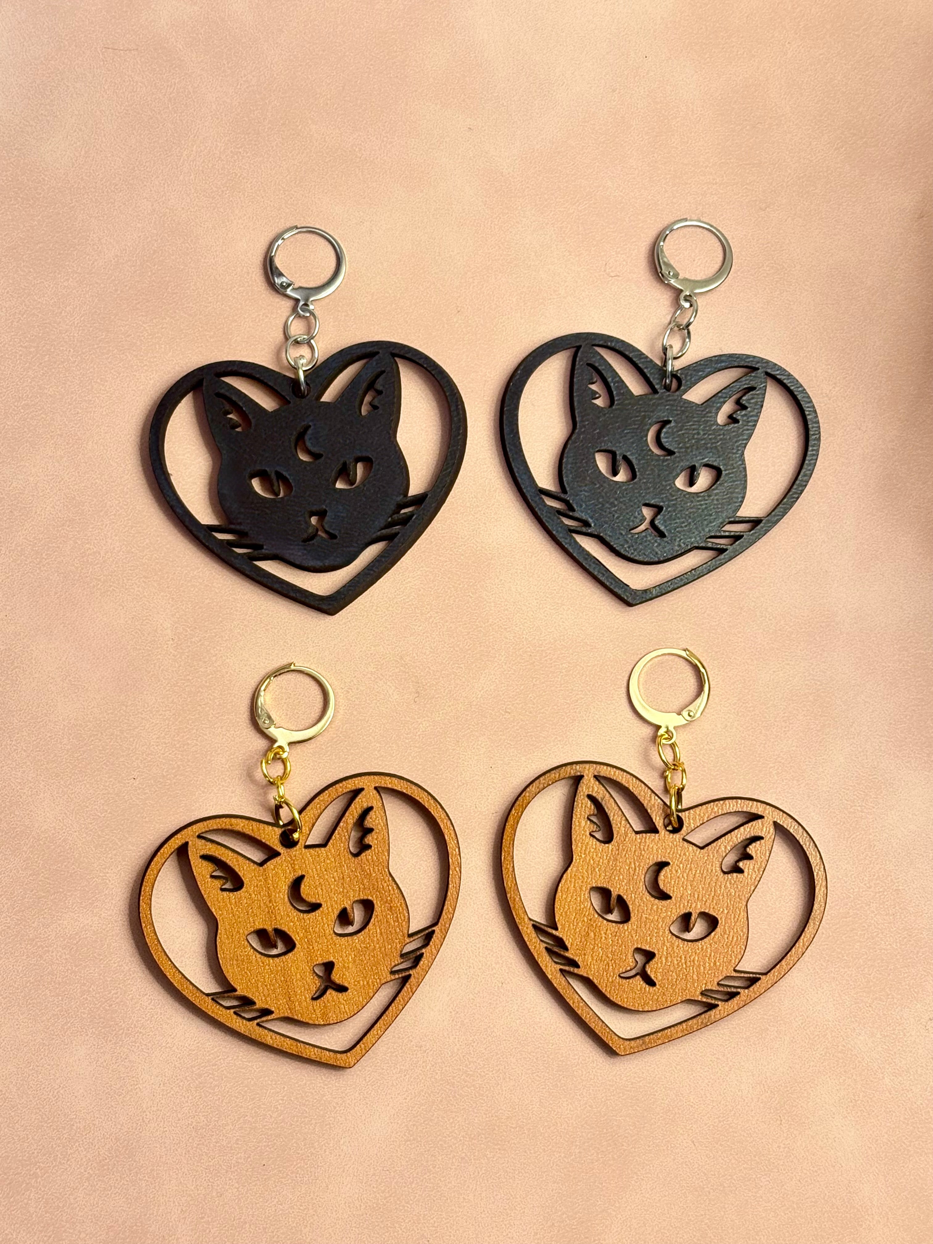 Celestial Kitty Heart Dangles